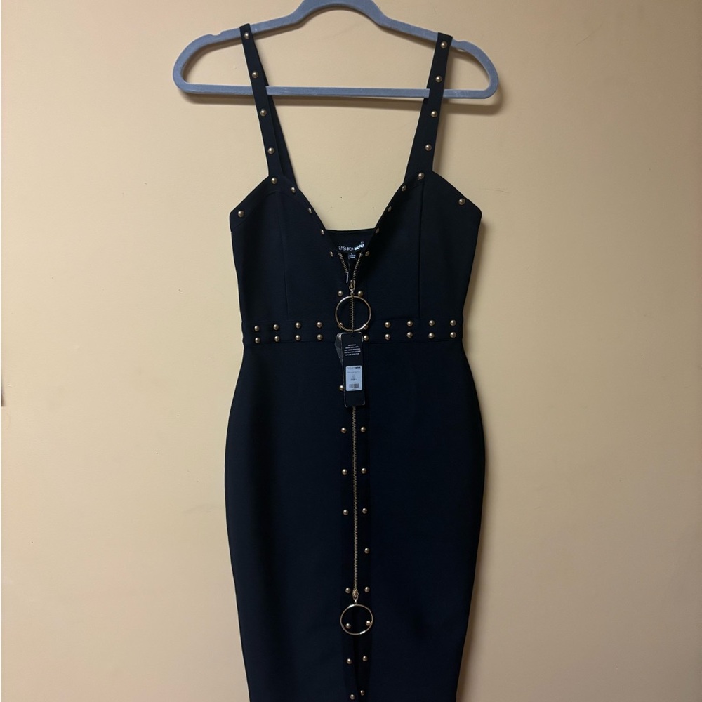 Elegant Black Cutout Studded Midi Dress NWT!!